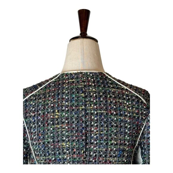 Ramy Brook Jacket Women Small Black Tweed Leather Sleeve And Trim Full Zip Retro - Picture 4 of 16